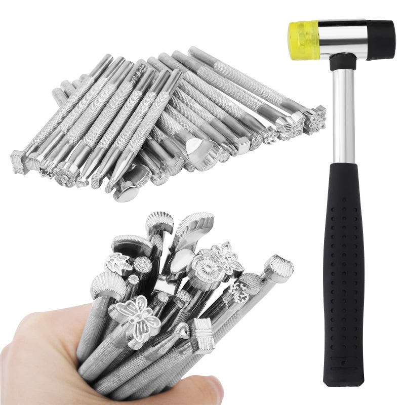 ZMAAGG 21 PCS Leather Stamping Tools  Leather Stamping Kit with Rubber Hammer  20 Different Special Shape Leather Stamp Set Leather Carving Tools Leather Stamps for Leather Working - Image 1